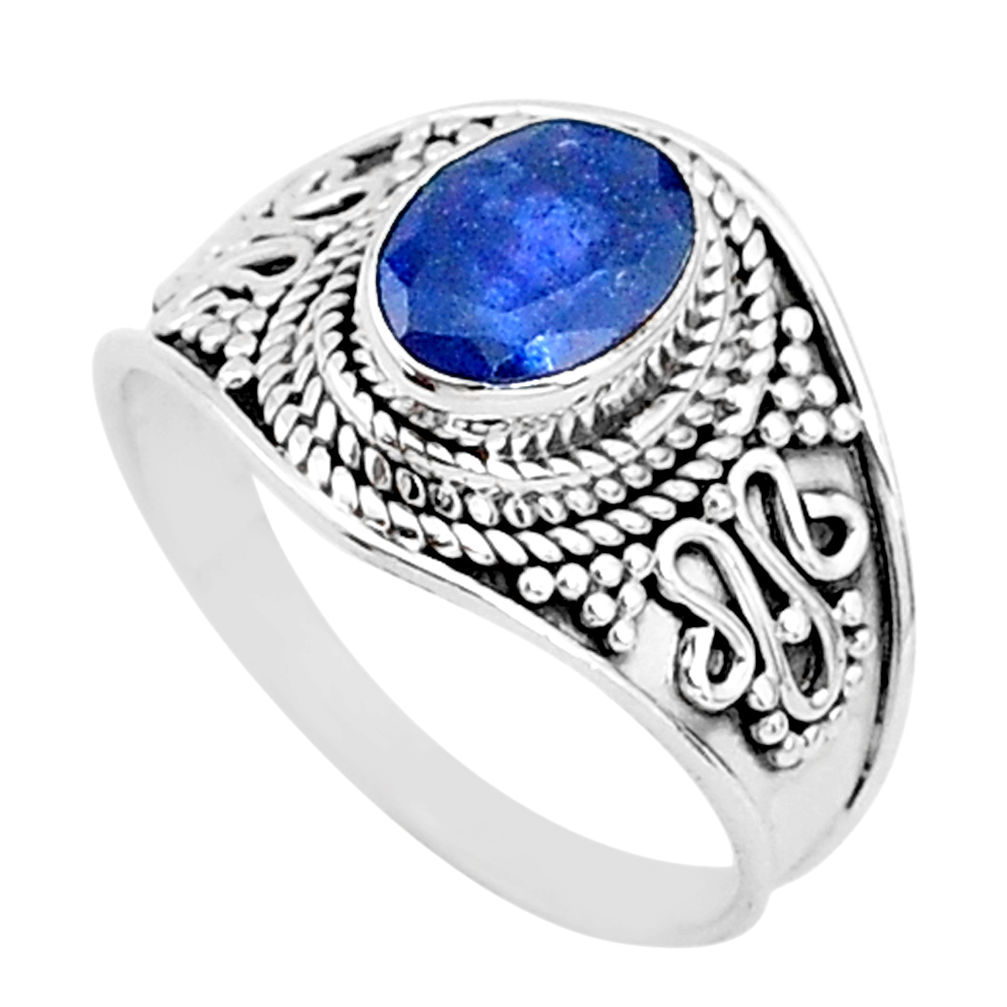 2.08cts solitaire natural blue sapphire 925 sterling silver ring size 7.5 t5156