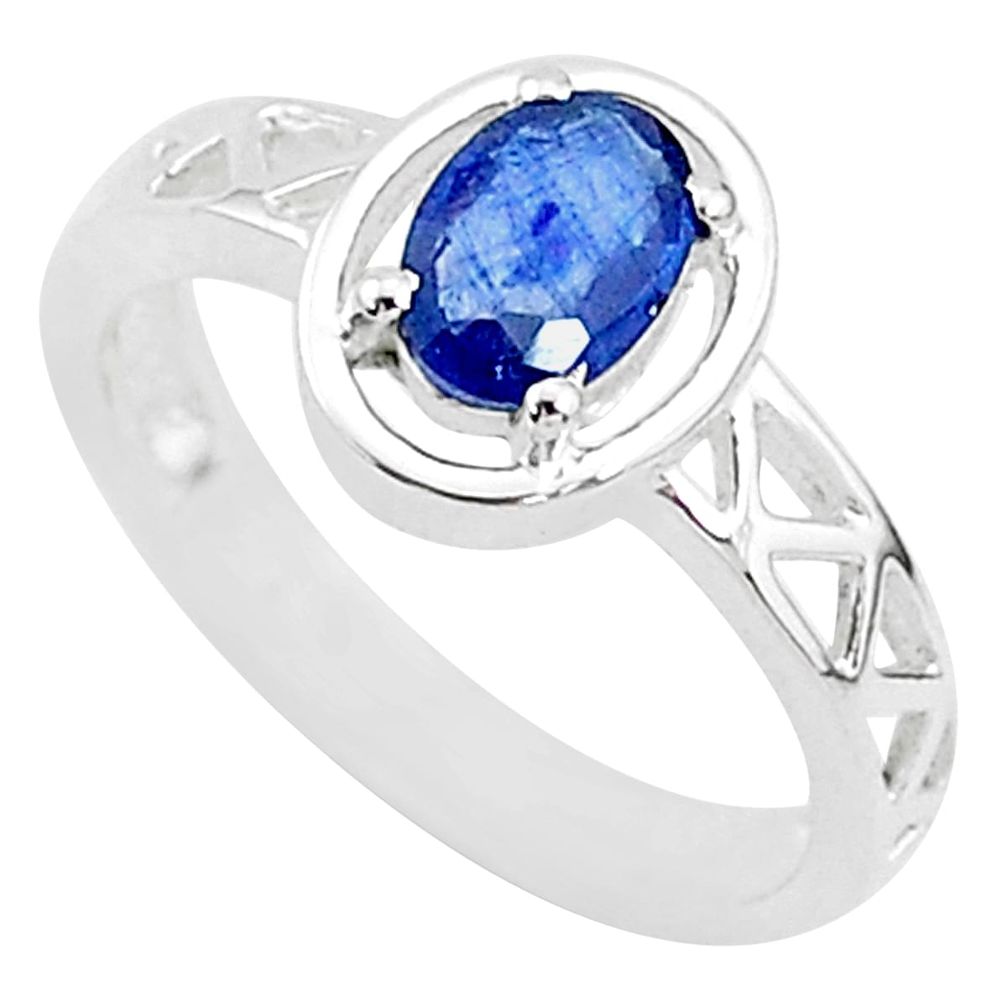 1.47cts solitaire natural blue sapphire 925 sterling silver ring size 6.5 t5211