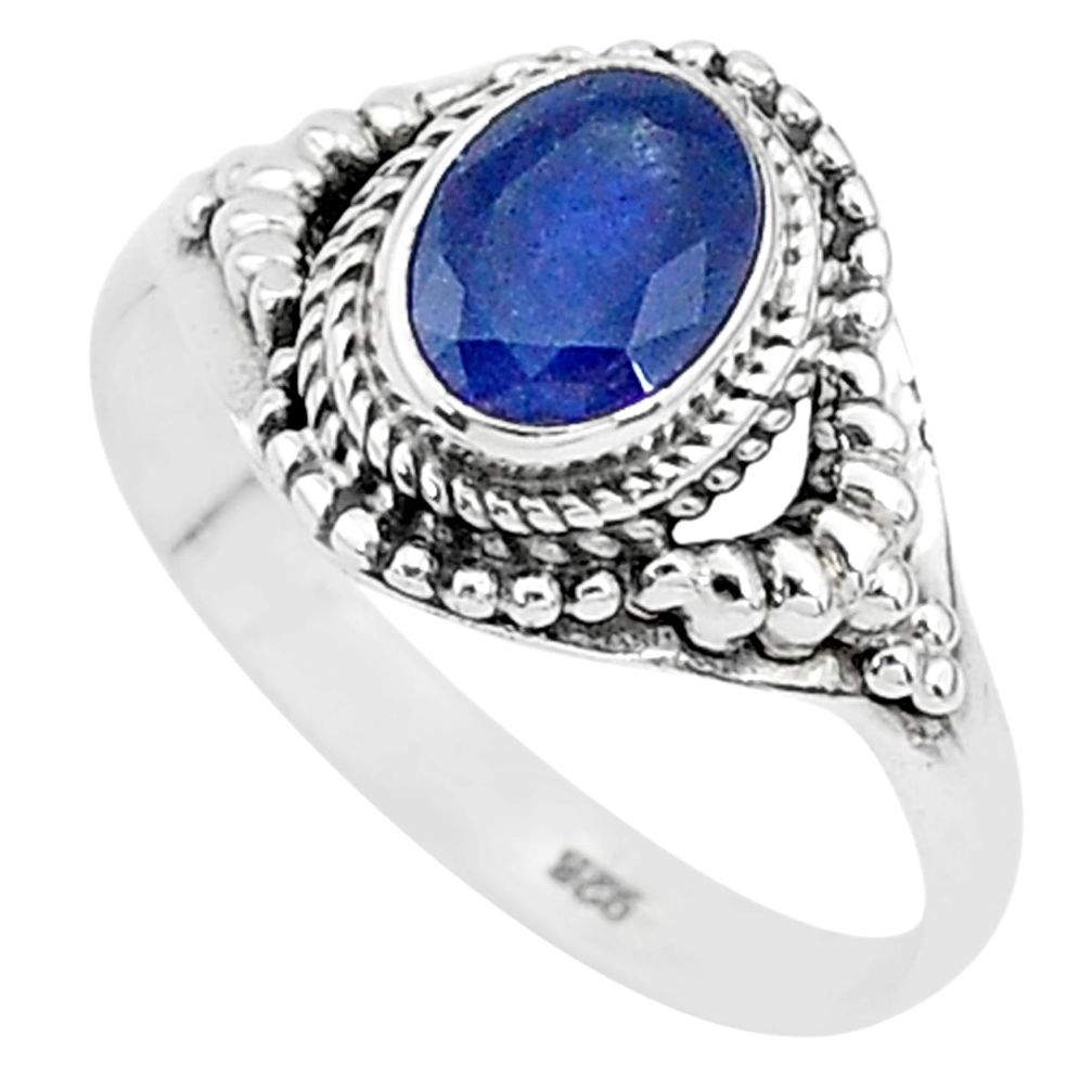 2.19cts solitaire natural blue sapphire 925 sterling silver ring size 9.5 t5294