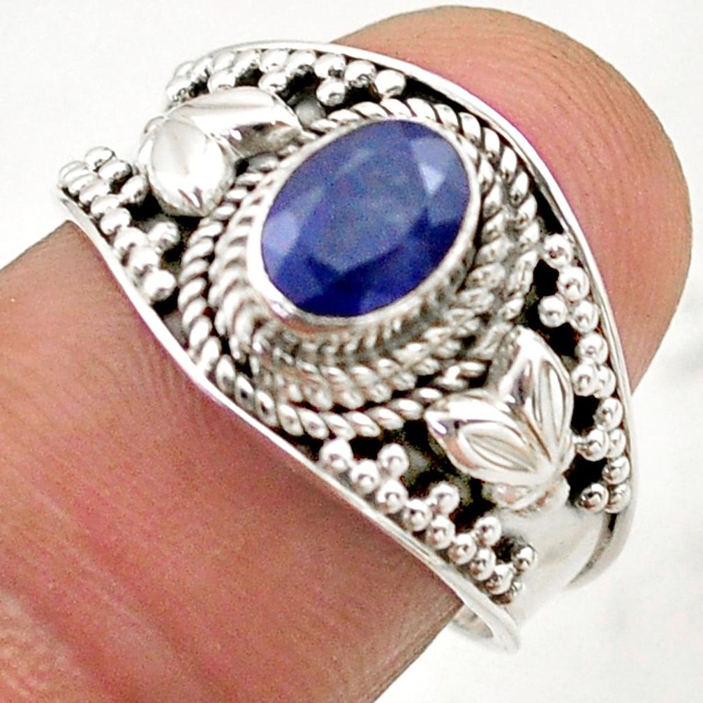 1.45cts solitaire natural blue sapphire 925 sterling silver ring size 7.5 t75362