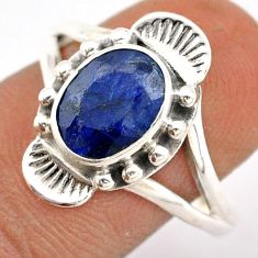 3.30cts solitaire natural blue sapphire 925 sterling silver ring size 8.5 t86708