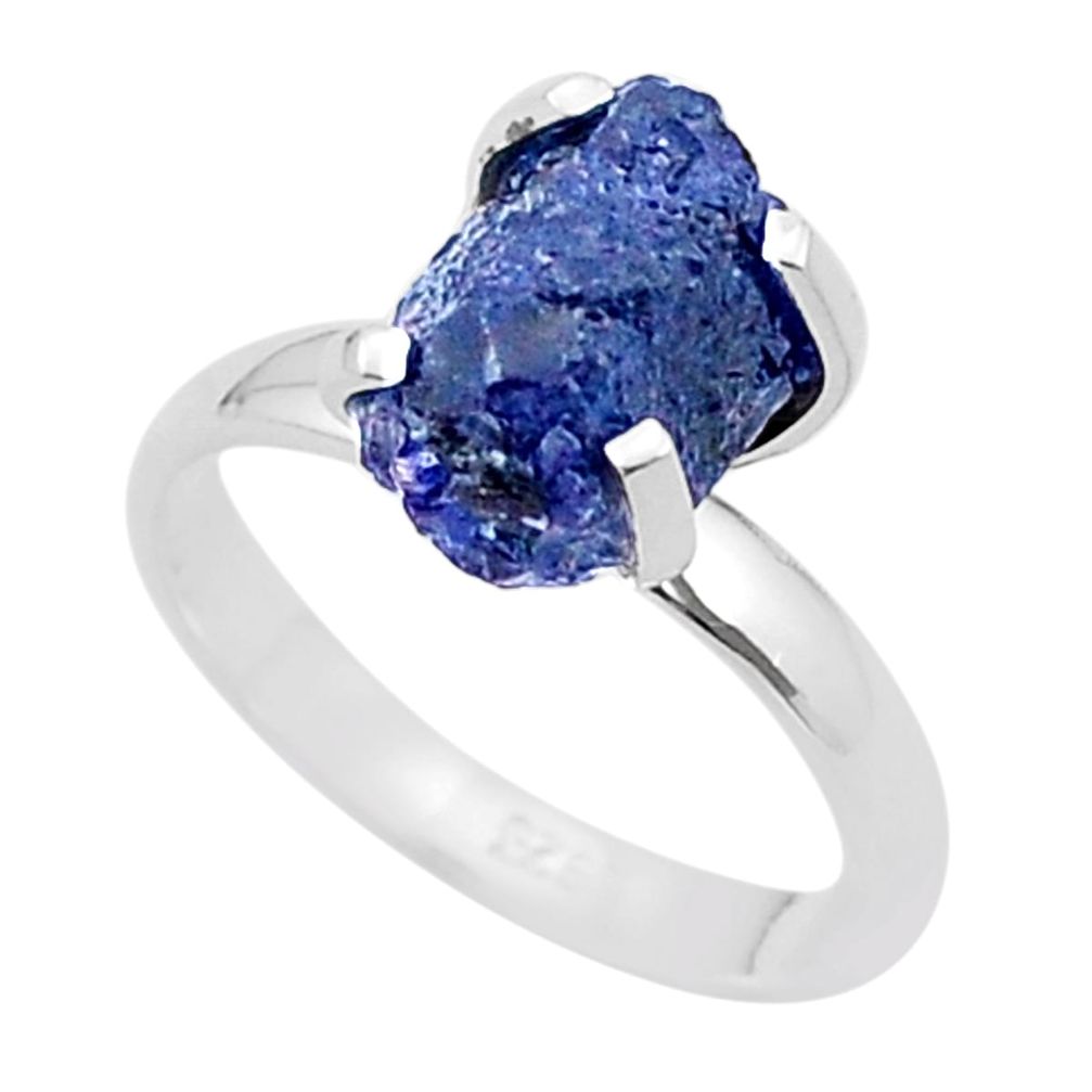 5.23cts solitaire natural blue sapphire rough 925 silver ring size 8 u38061