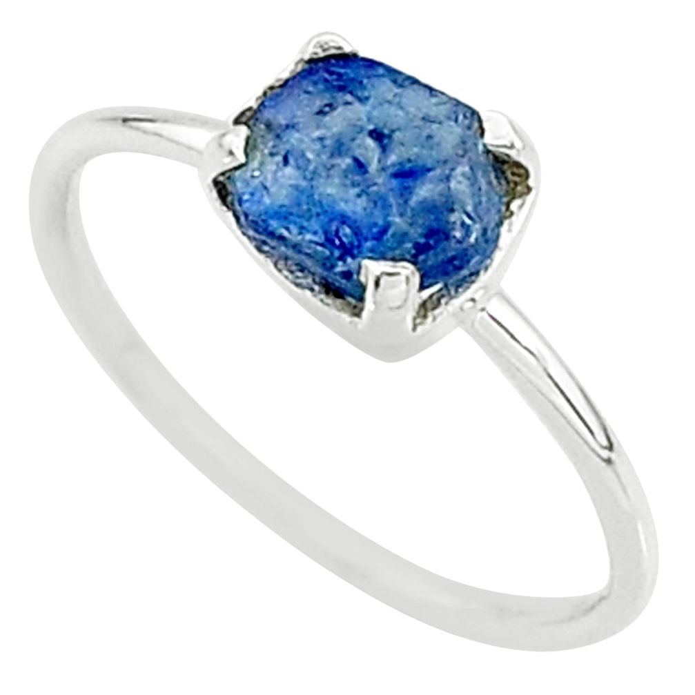 3.50cts solitaire natural blue sapphire raw 925 silver ring size 9 t7505