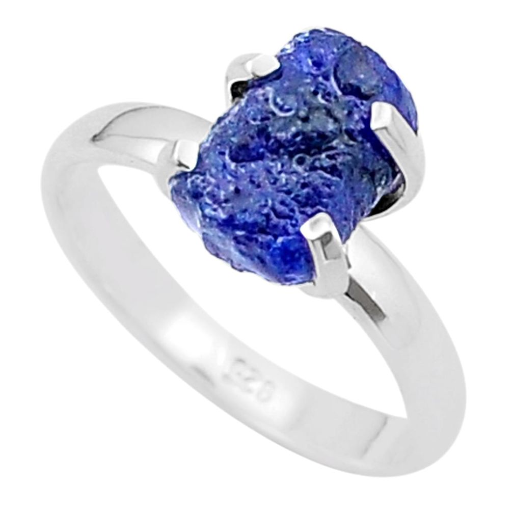 5.26cts solitaire natural blue sapphire rough 925 silver ring size 9 u38067