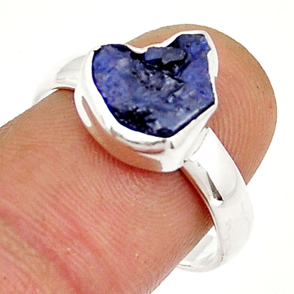 4.63cts solitaire natural blue sapphire rough fancy 925 silver ring size 8 y4256
