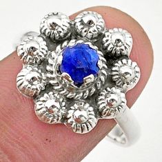 0.82cts solitaire natural blue sapphire round silver flower ring size 9.5 t40709
