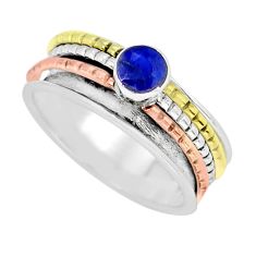 0.79cts solitaire natural blue sapphire round silver two tone ring size 9 y16613