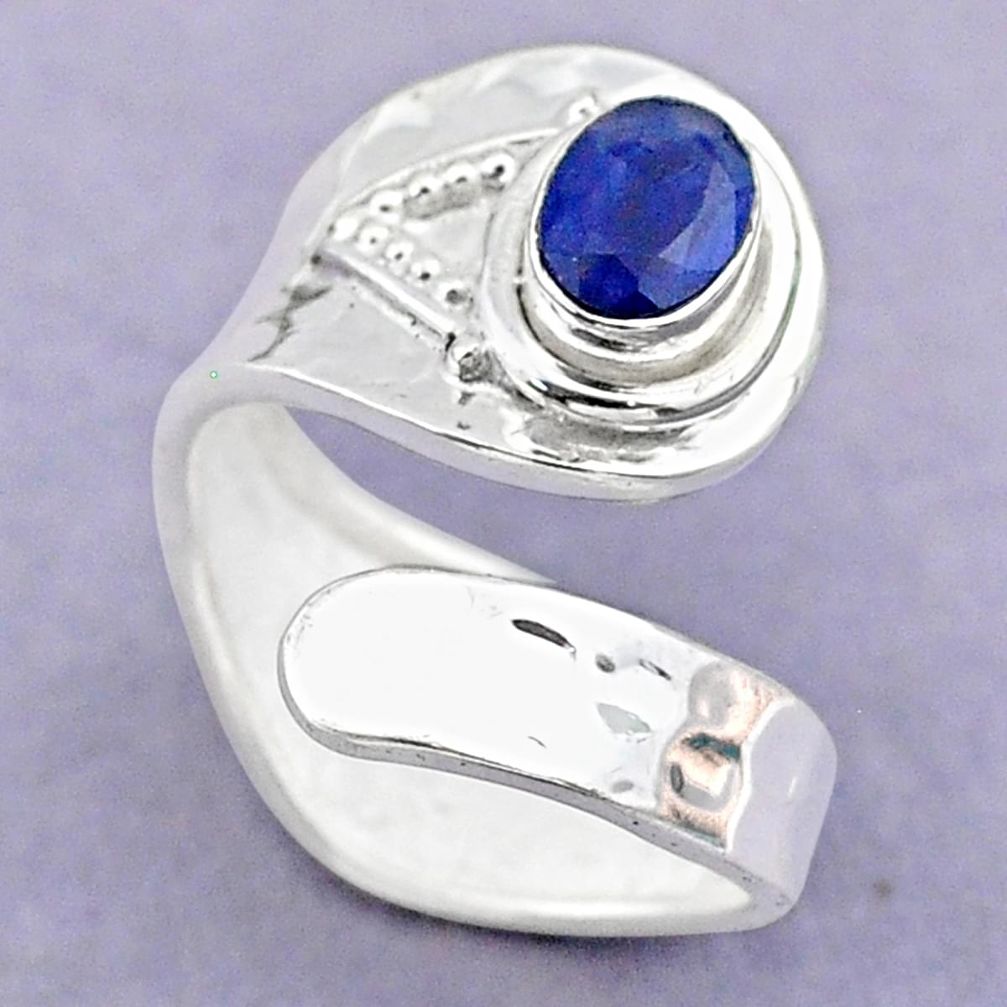 1.61cts solitaire natural blue sapphire silver adjustable ring size 6.5 t32152