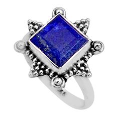 2.29cts solitaire natural blue sapphire square 925 silver ring size 7.5 y87152