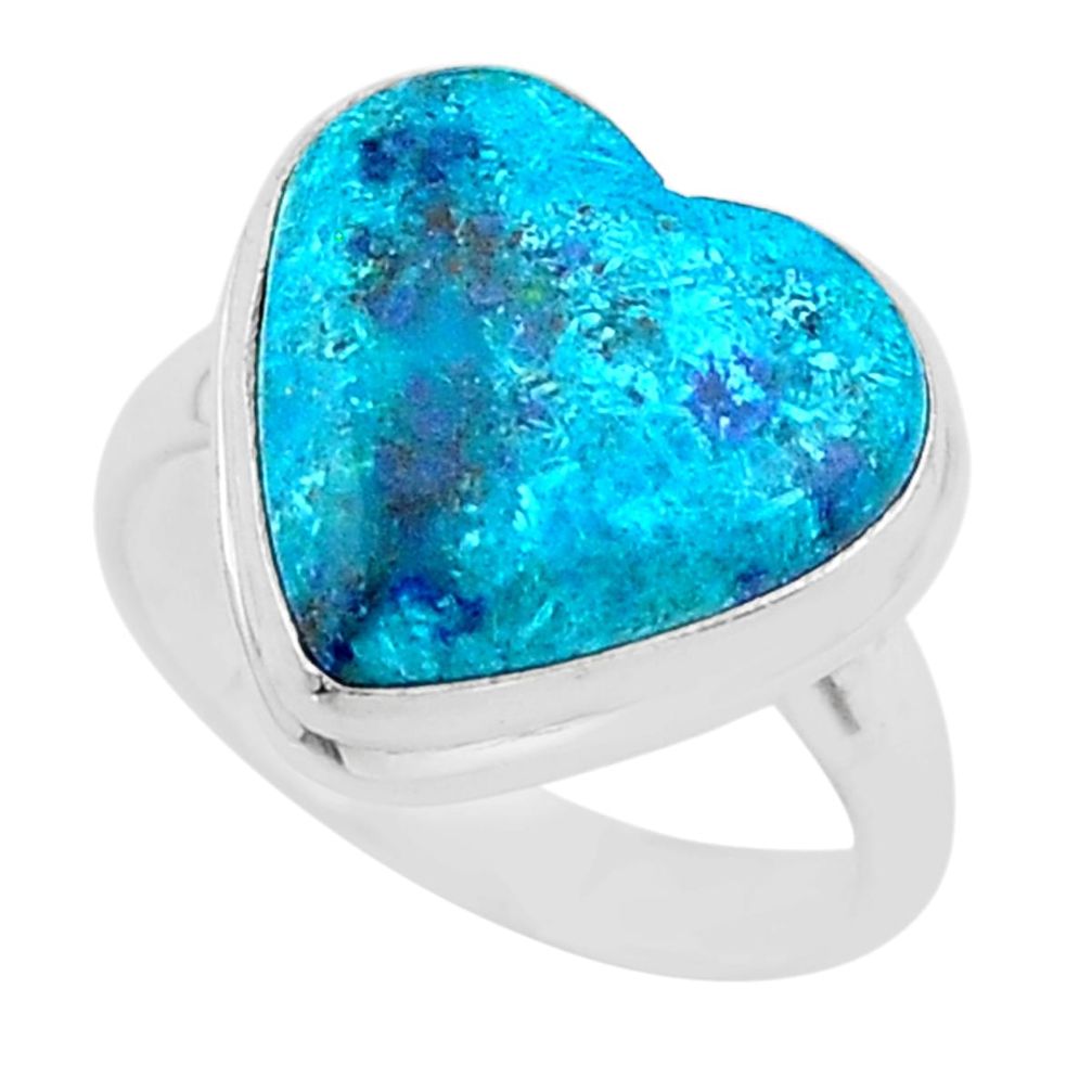 13.48cts solitaire natural blue shattuckite heart silver ring size 8.5 t39396
