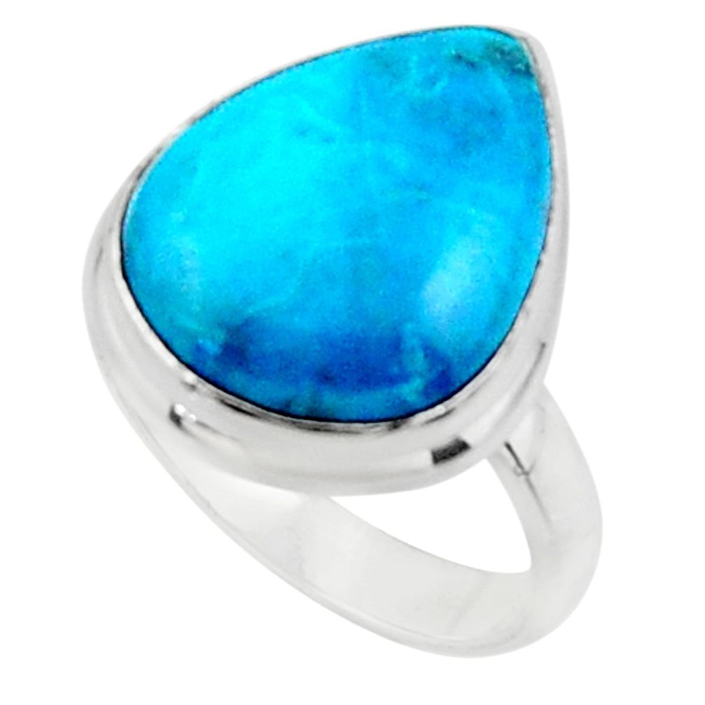 10.02cts solitaire natural blue shattuckite pear 925 silver ring size 6.5 r50647
