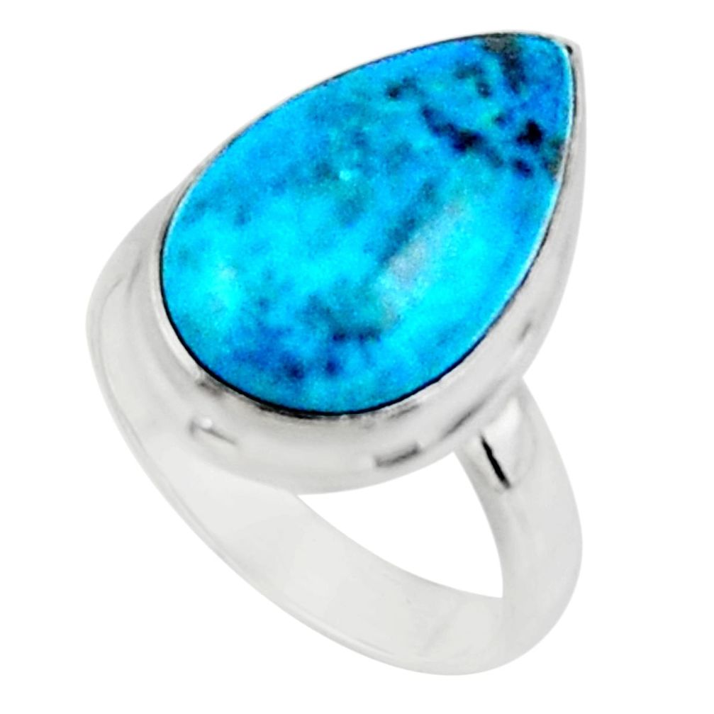 9.61cts solitaire natural blue shattuckite pear 925 silver ring size 6 r50666