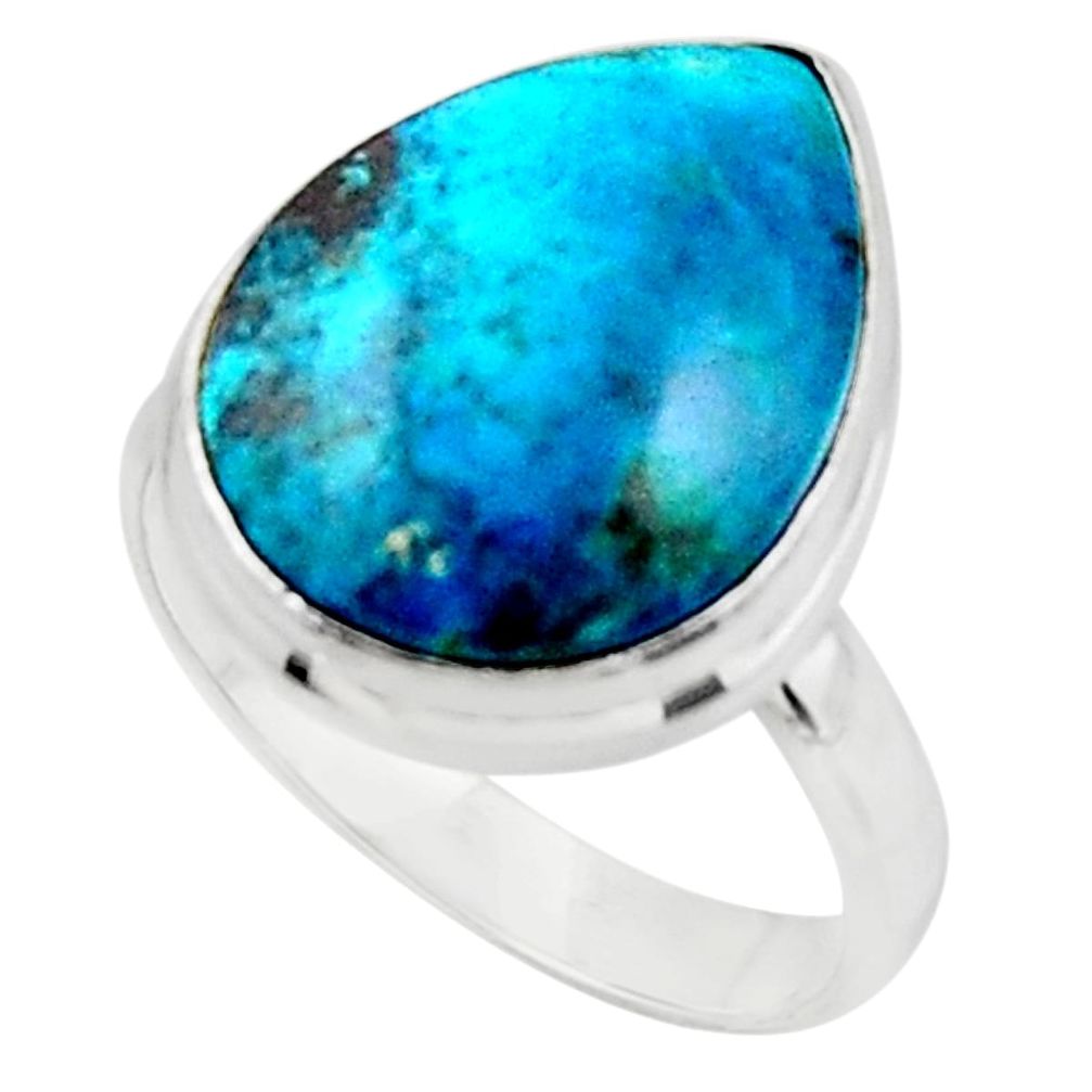 13.67cts solitaire natural blue shattuckite pear 925 silver ring size 9 r50648