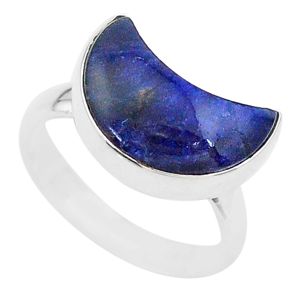 4.89cts moon natural blue sodalite 925 sterling silver ring size 6 t22042