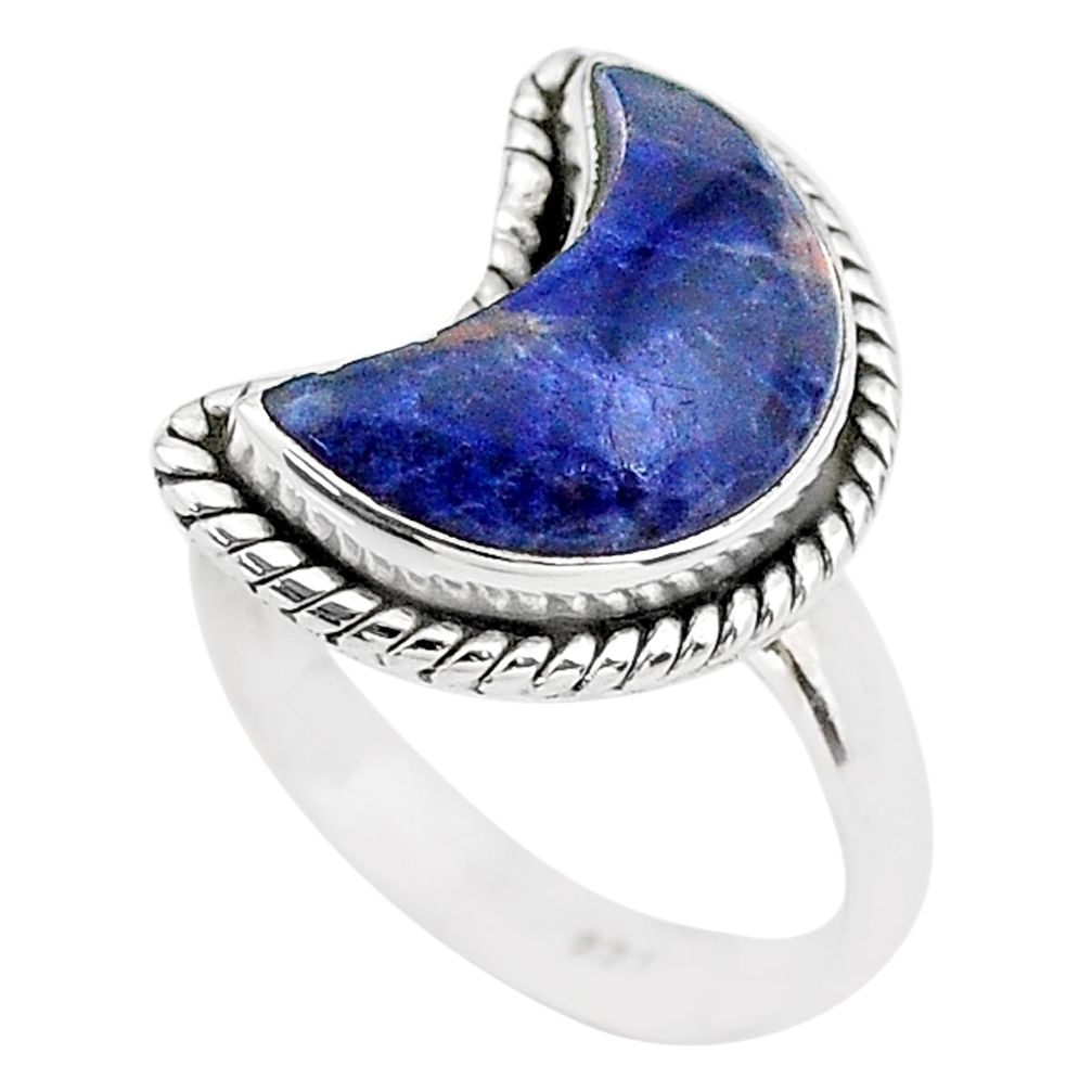 6.10cts moon natural blue sodalite 925 sterling silver ring size 7 t22171