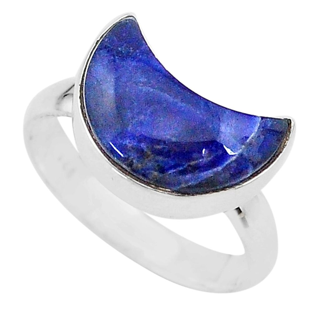 5.47cts moon natural blue sodalite 925 sterling silver ring size 8 t22059