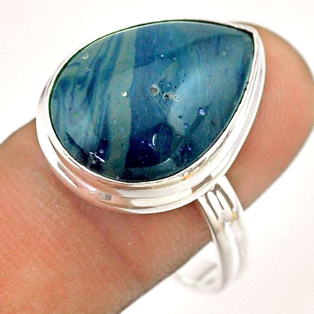 13.47cts solitaire natural blue swedish slag 925 silver ring size 10 t54536