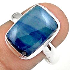 6.53cts solitaire natural blue swedish slag octagan silver ring size 9 u11951