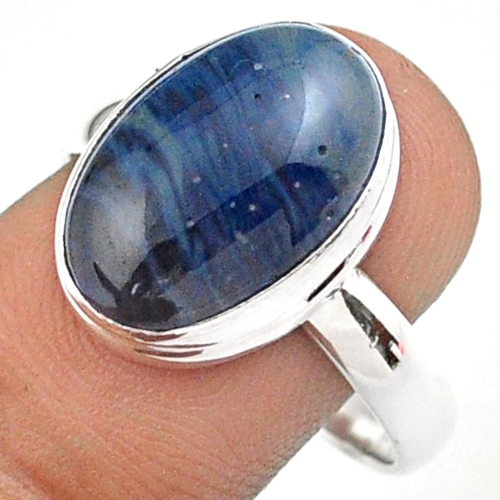 8.42cts solitaire natural blue swedish slag oval 925 silver ring size 10 u11963