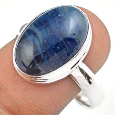 8.42cts solitaire natural blue swedish slag oval 925 silver ring size 10 u11963