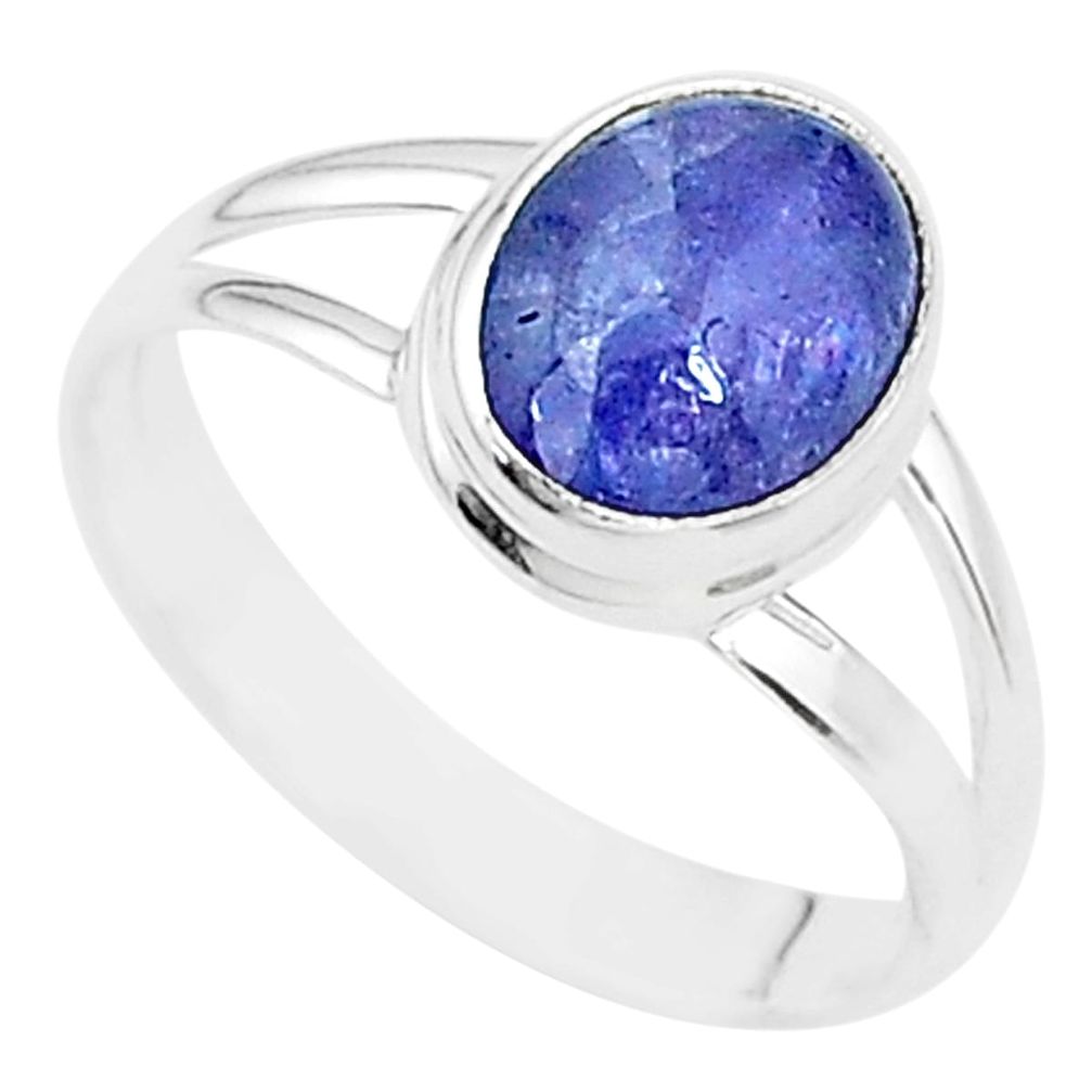 4.03cts solitaire natural blue tanzanite 925 silver ring jewelry size 8.5 t14866