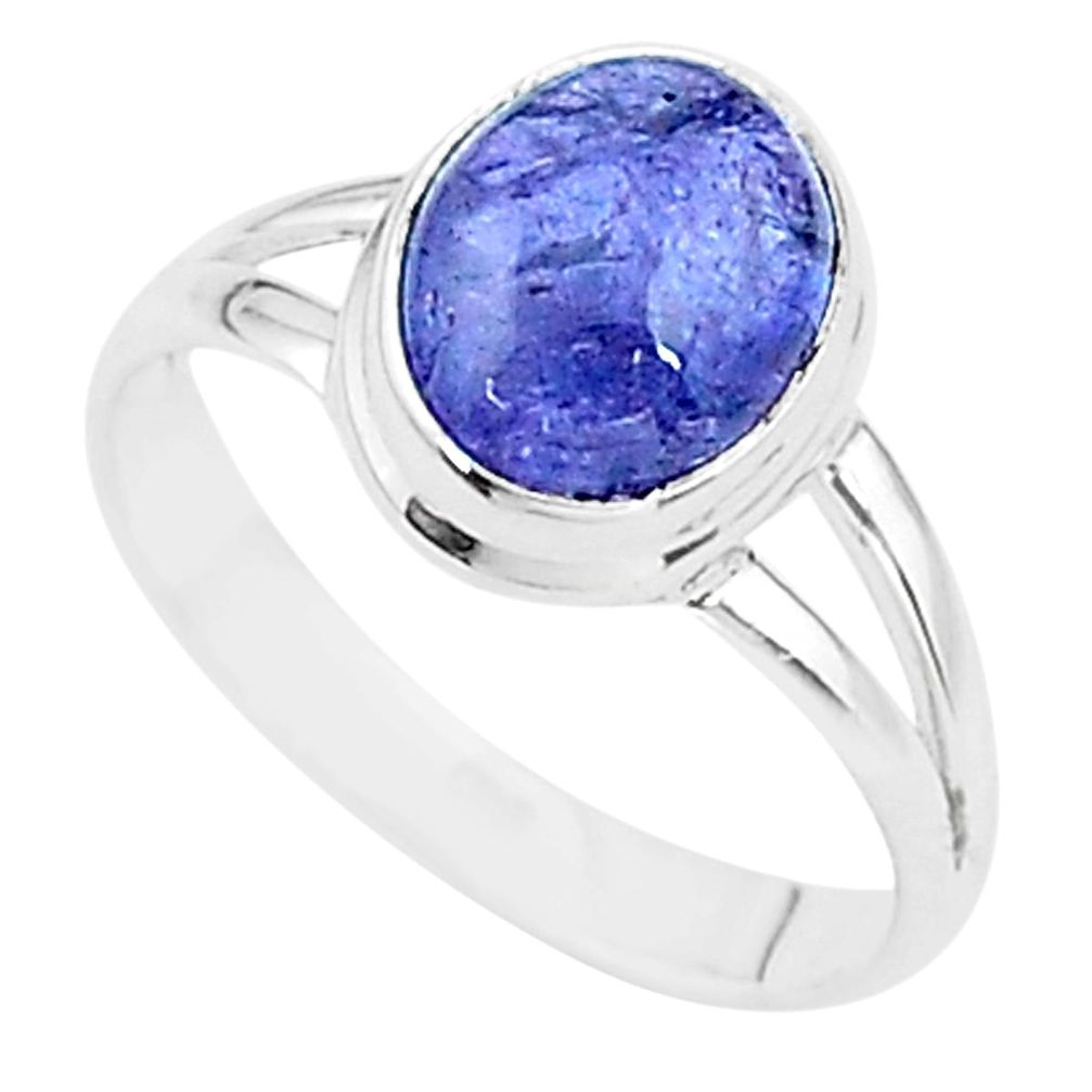 4.22cts solitaire natural blue tanzanite 925 silver ring jewelry size 7.5 t14879