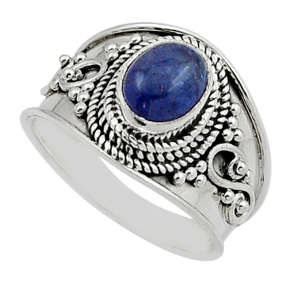 1.87cts solitaire natural blue tanzanite oval 925 silver ring size 6.5 n15428
