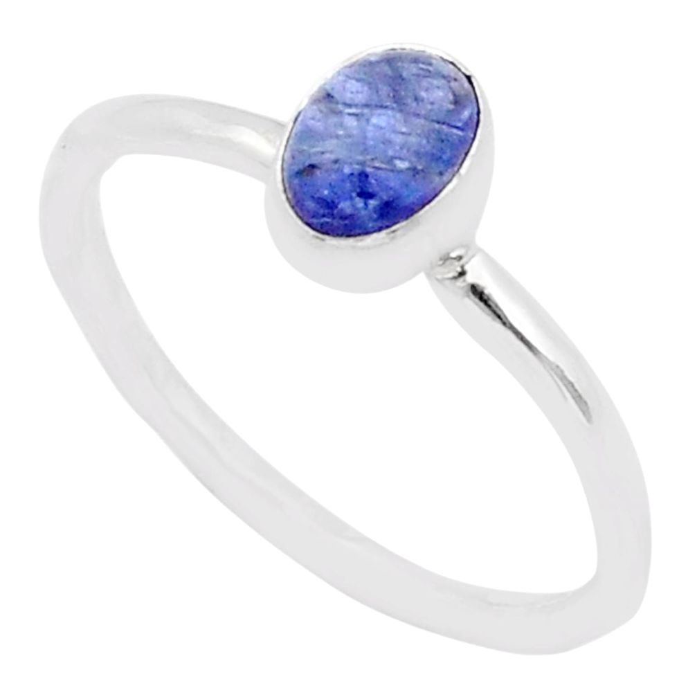 1.42cts solitaire natural blue tanzanite oval 925 silver ring size 8.5 u60805