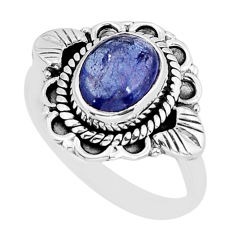 3.10cts solitaire natural blue tanzanite oval 925 silver ring size 7.5 y75201