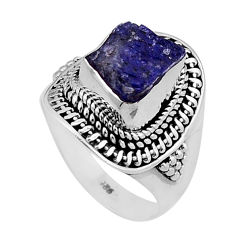 4.53cts solitaire natural blue tanzanite rough 925 silver ring size 6.5 n50031