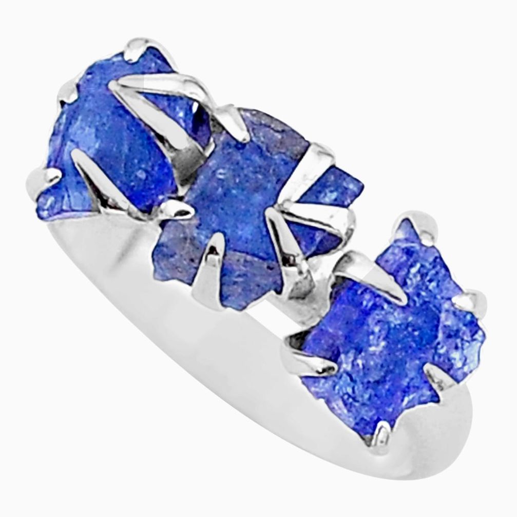 7.66cts solitaire natural blue tanzanite raw 925 silver ring size 7 t17221