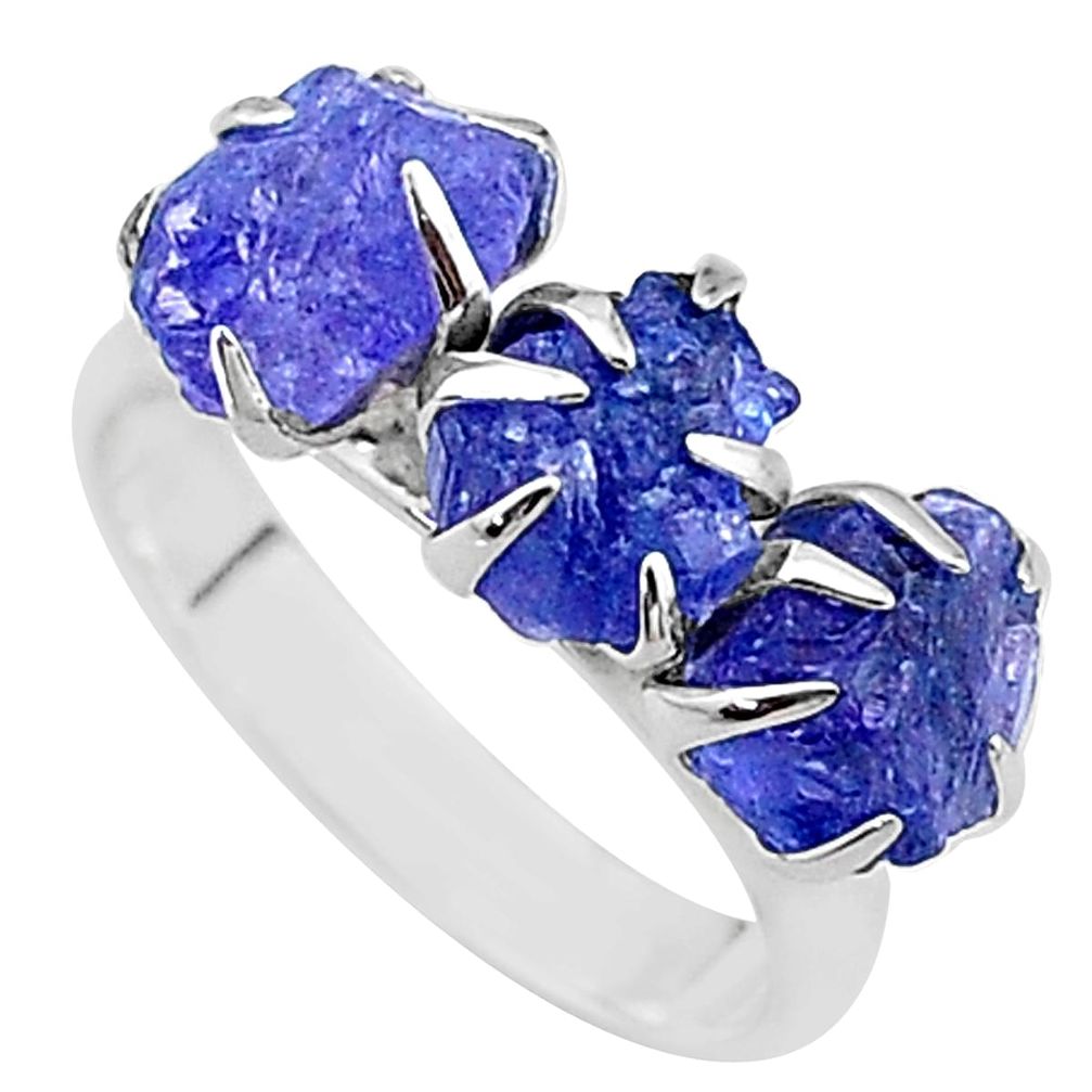 8.12cts solitaire natural blue tanzanite raw 925 silver ring size 7 t17225