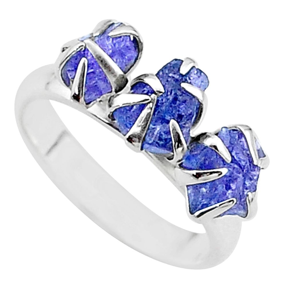 6.73cts solitaire natural blue tanzanite raw 925 silver ring size 7 t17229