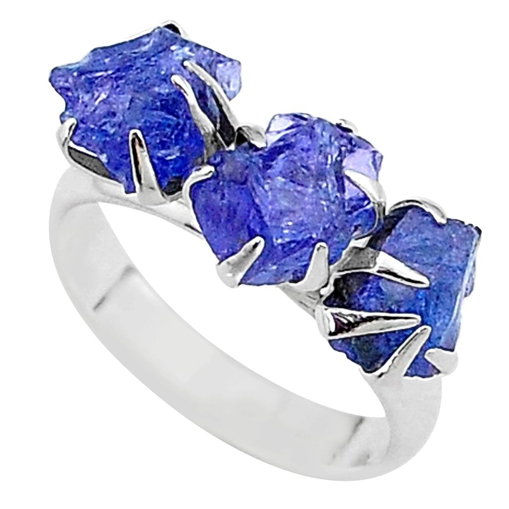 8.49cts solitaire natural blue tanzanite raw 925 silver ring size 7 t17230