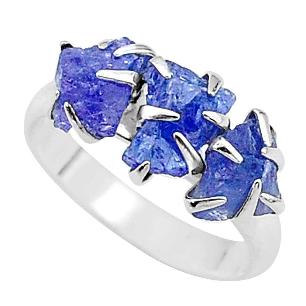 6.73cts solitaire natural blue tanzanite raw 925 silver ring size 7 t17238