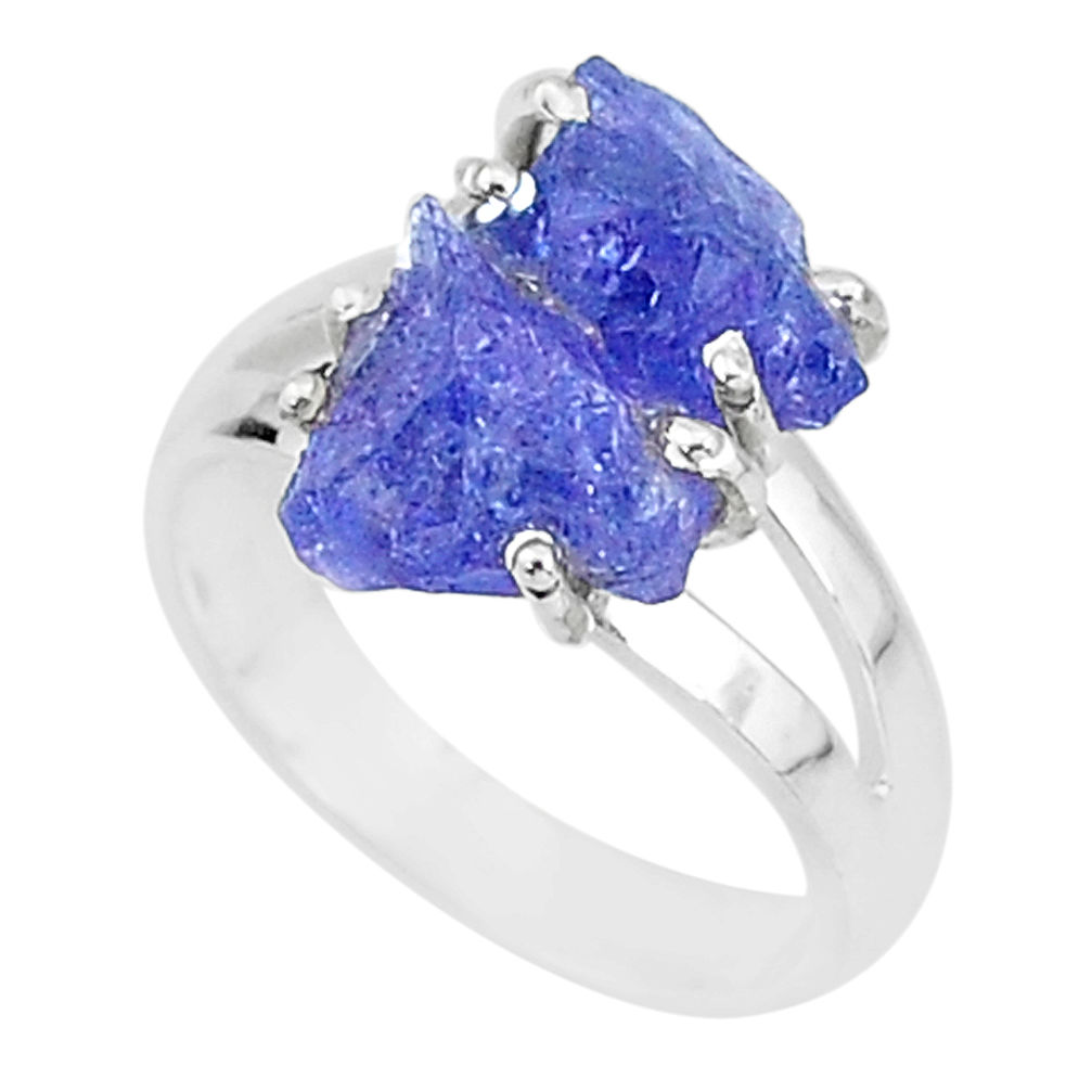 8.51cts solitaire natural blue tanzanite raw 925 silver ring size 7 t6922