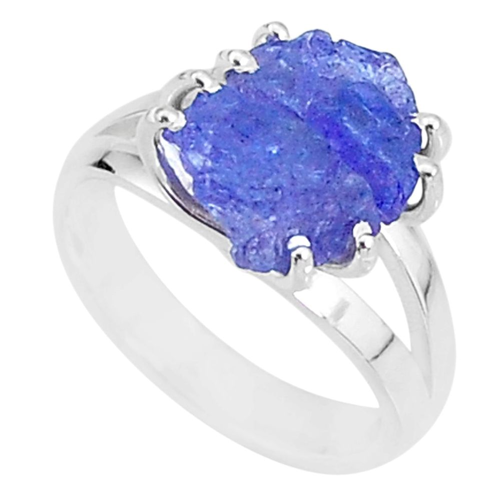 8.49cts solitaire natural blue tanzanite raw 925 silver ring size 7 t6925