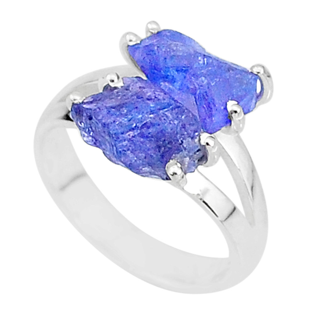 8.49cts solitaire natural blue tanzanite raw 925 silver ring size 7 t6936