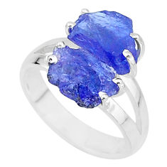 8.77cts solitaire natural blue tanzanite raw 925 silver ring size 7 t6954