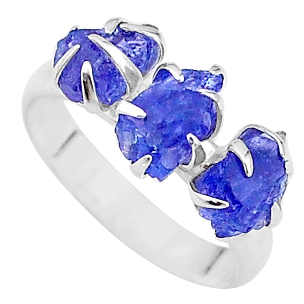 7.63cts solitaire natural blue tanzanite raw 925 silver ring size 8 t17222