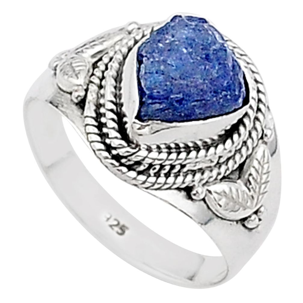 4.22cts solitaire natural blue tanzanite rough 925 silver ring size 8 t66445