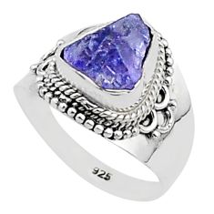 4.42cts solitaire natural blue tanzanite rough 925 silver ring size 8 t66465