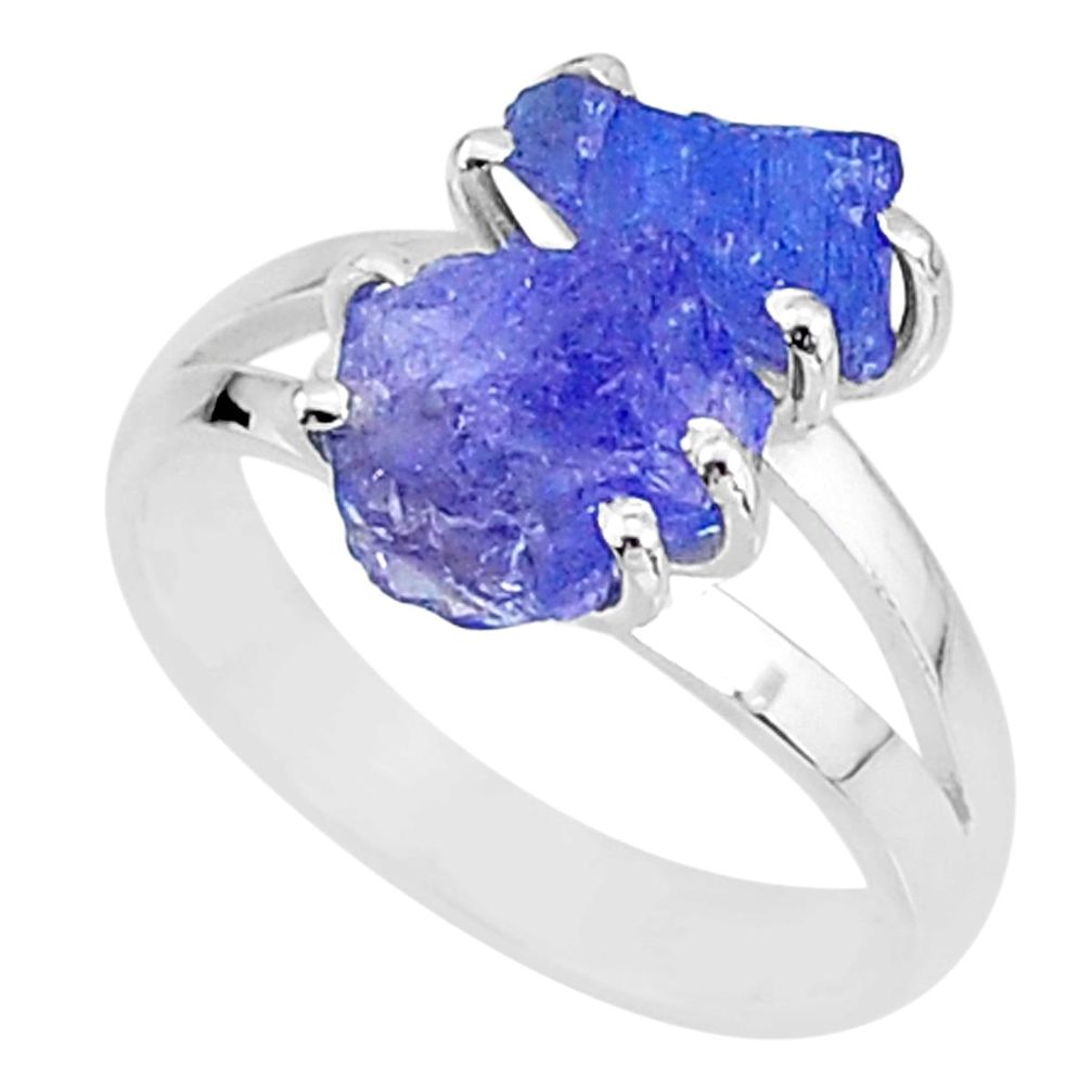 7.67cts solitaire natural blue tanzanite raw 925 silver ring size 8 t6951