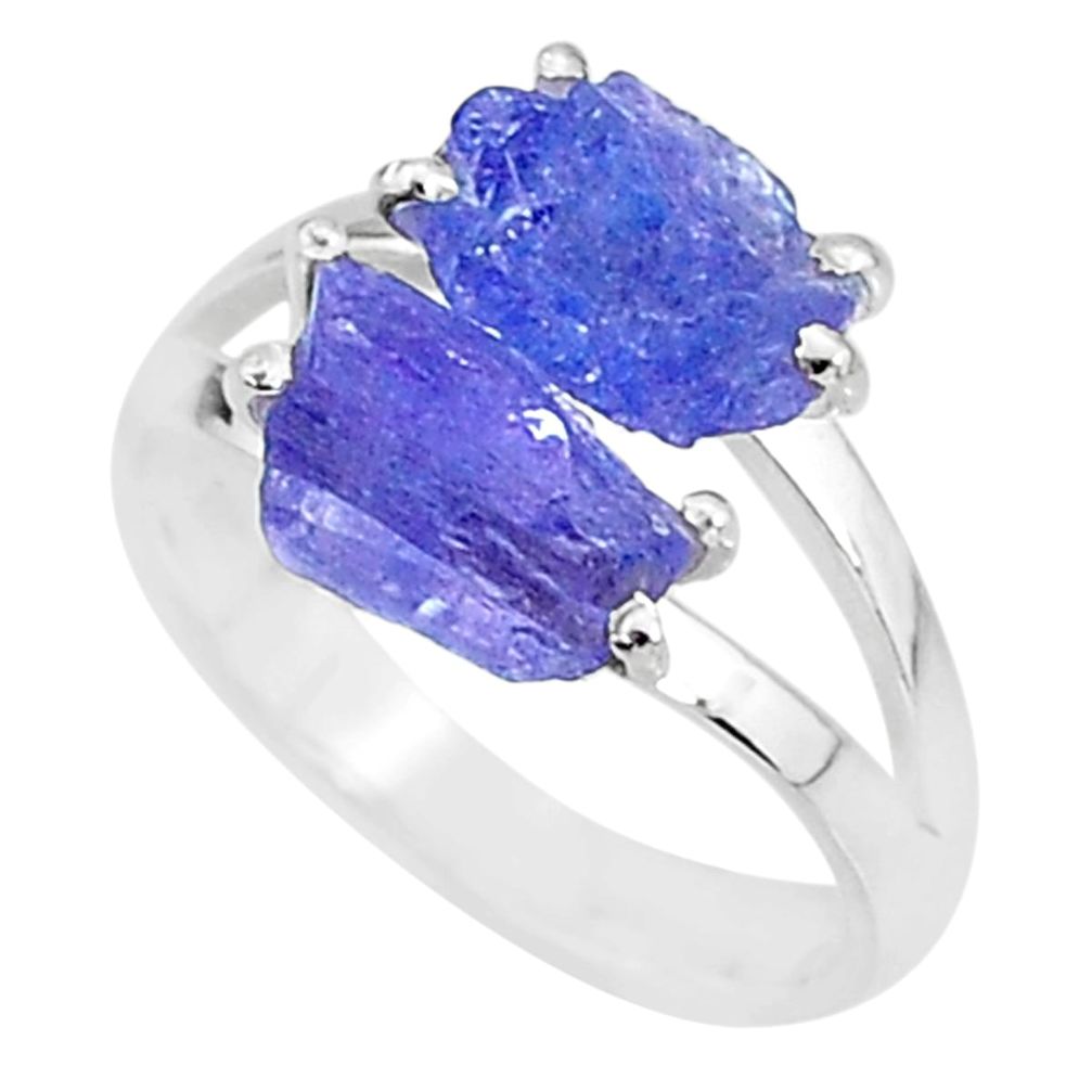 9.29cts solitaire natural blue tanzanite raw 925 silver ring size 9 t6939