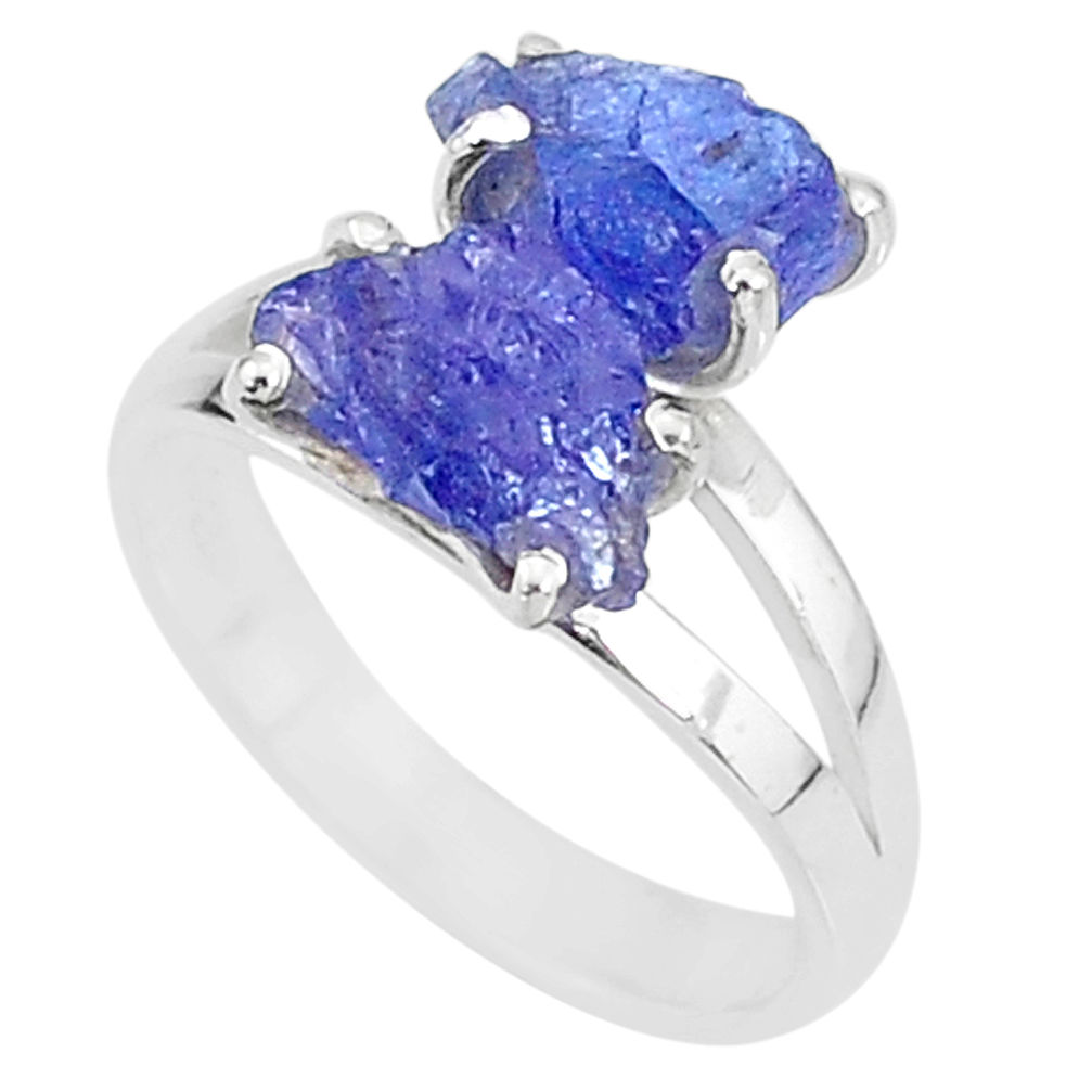 8.44cts solitaire natural blue tanzanite raw 925 silver ring size 9 t6947