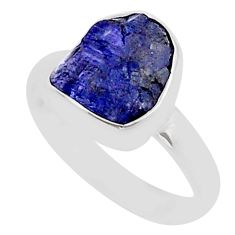5.11cts solitaire natural blue tanzanite rough 925 silver ring size 8.5 u88176