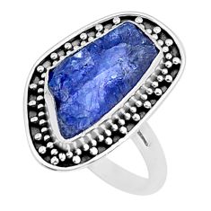 5.53cts solitaire natural blue tanzanite rough 925 silver ring size 7.5 y6618
