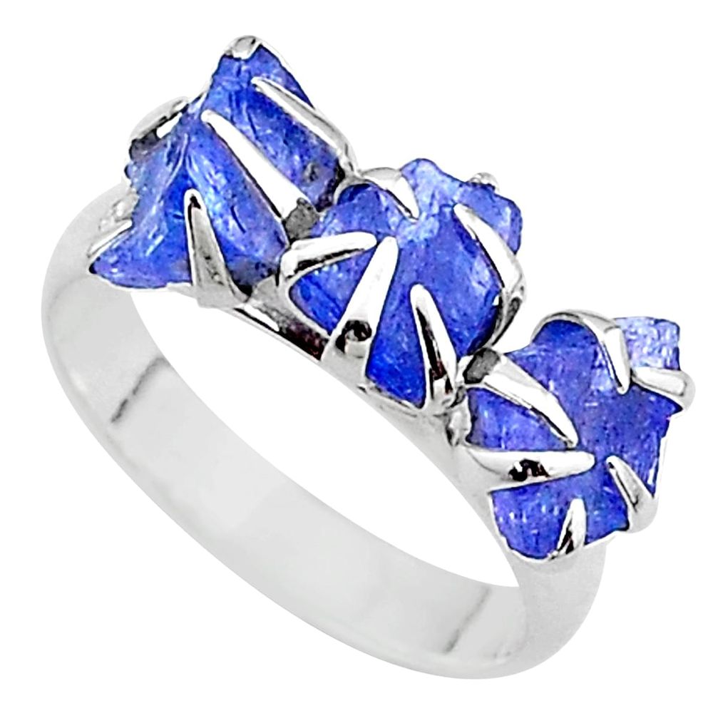7.17cts solitaire natural blue tanzanite raw fancy silver ring size 7 t17231