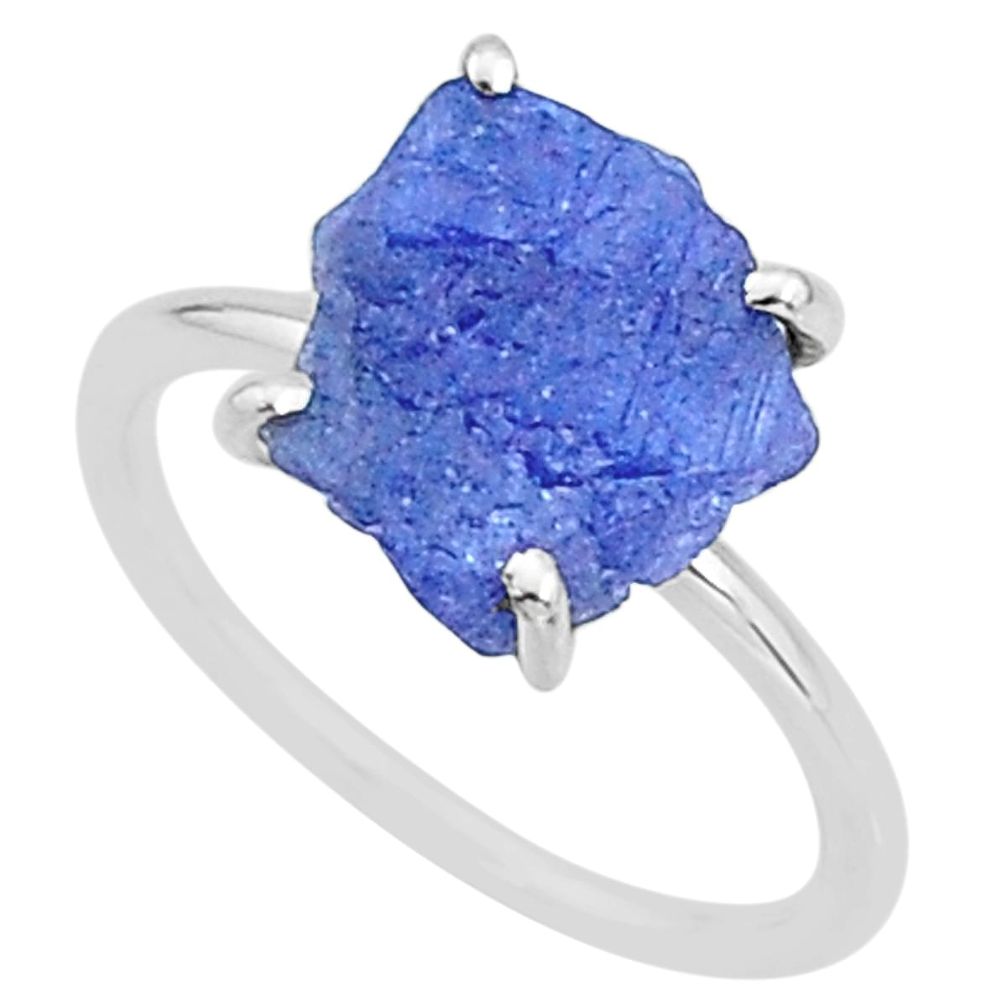 6.68cts solitaire natural blue tanzanite raw fancy silver ring size 7 t6824