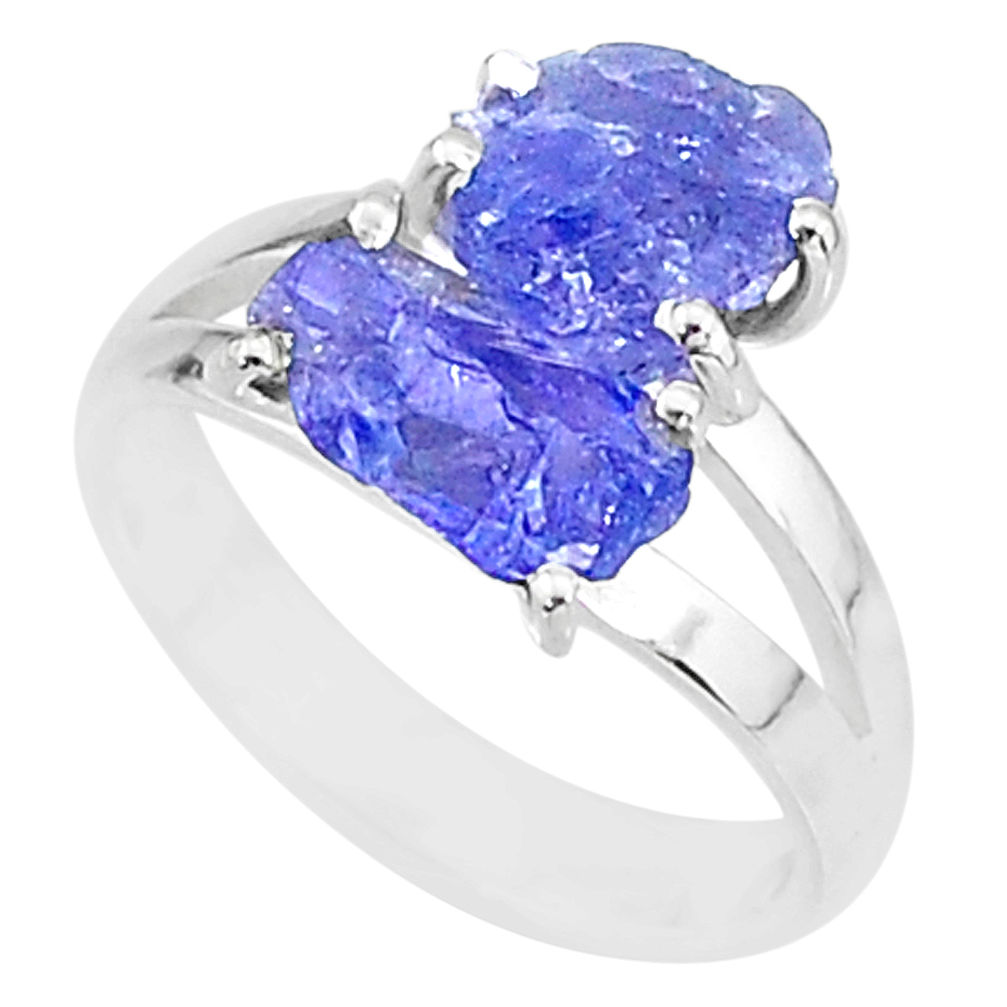 7.28cts solitaire natural blue tanzanite raw fancy silver ring size 7 t6933